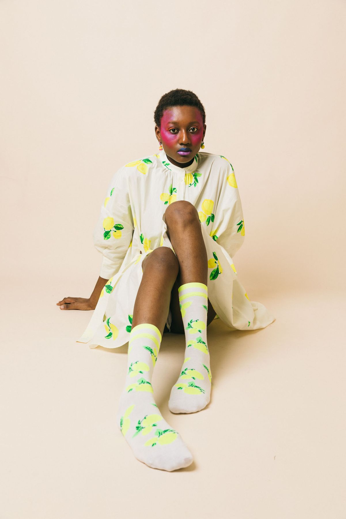 Diabolic socks  pantaloni  essentiel antwerp  bianco stampa limoni, taglia unica