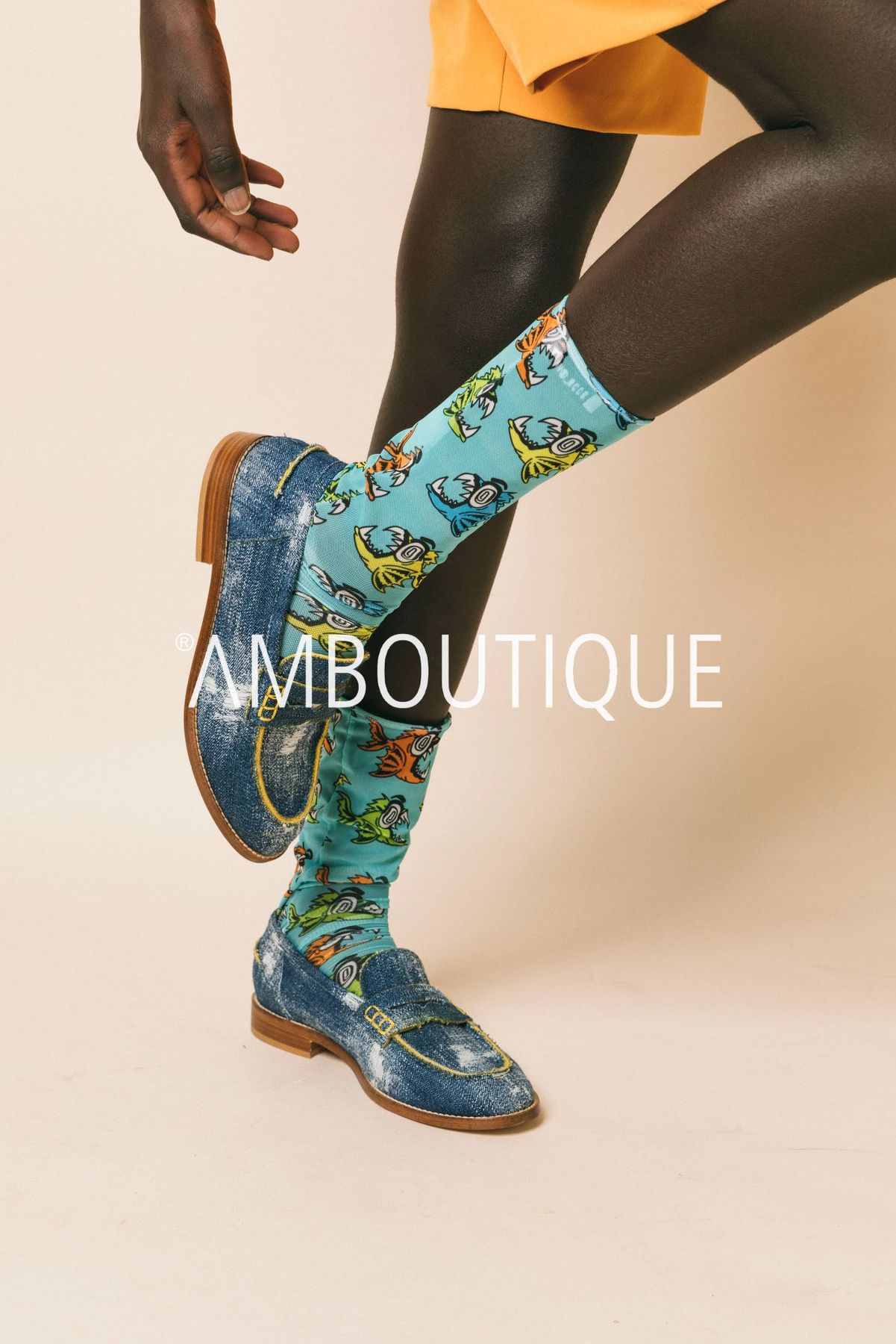 Sokspiranha  calze  white  turchese, m/l