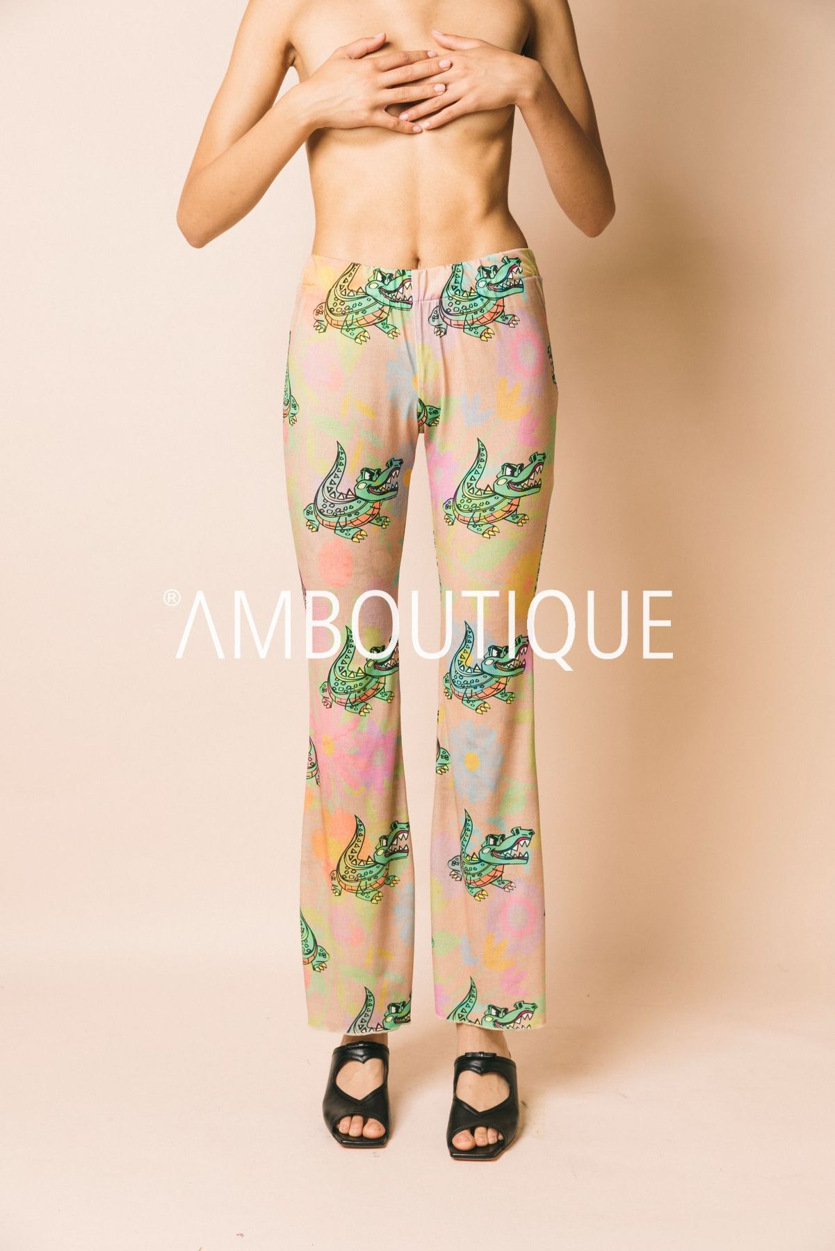 Croco panta  pantaloni  white  stampa croco flowers, s