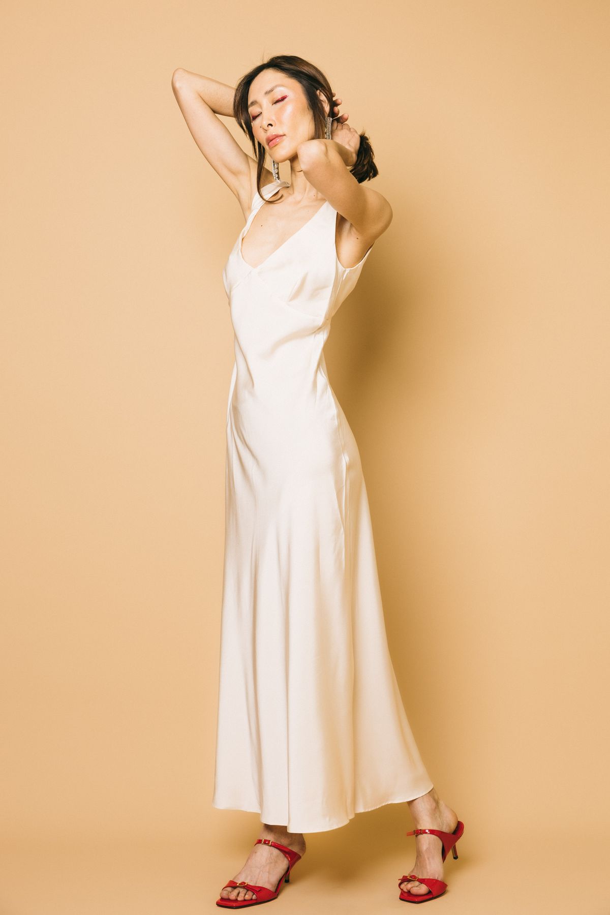 Gs0564 silk  abito lungo  glamorous  dark cream, xs