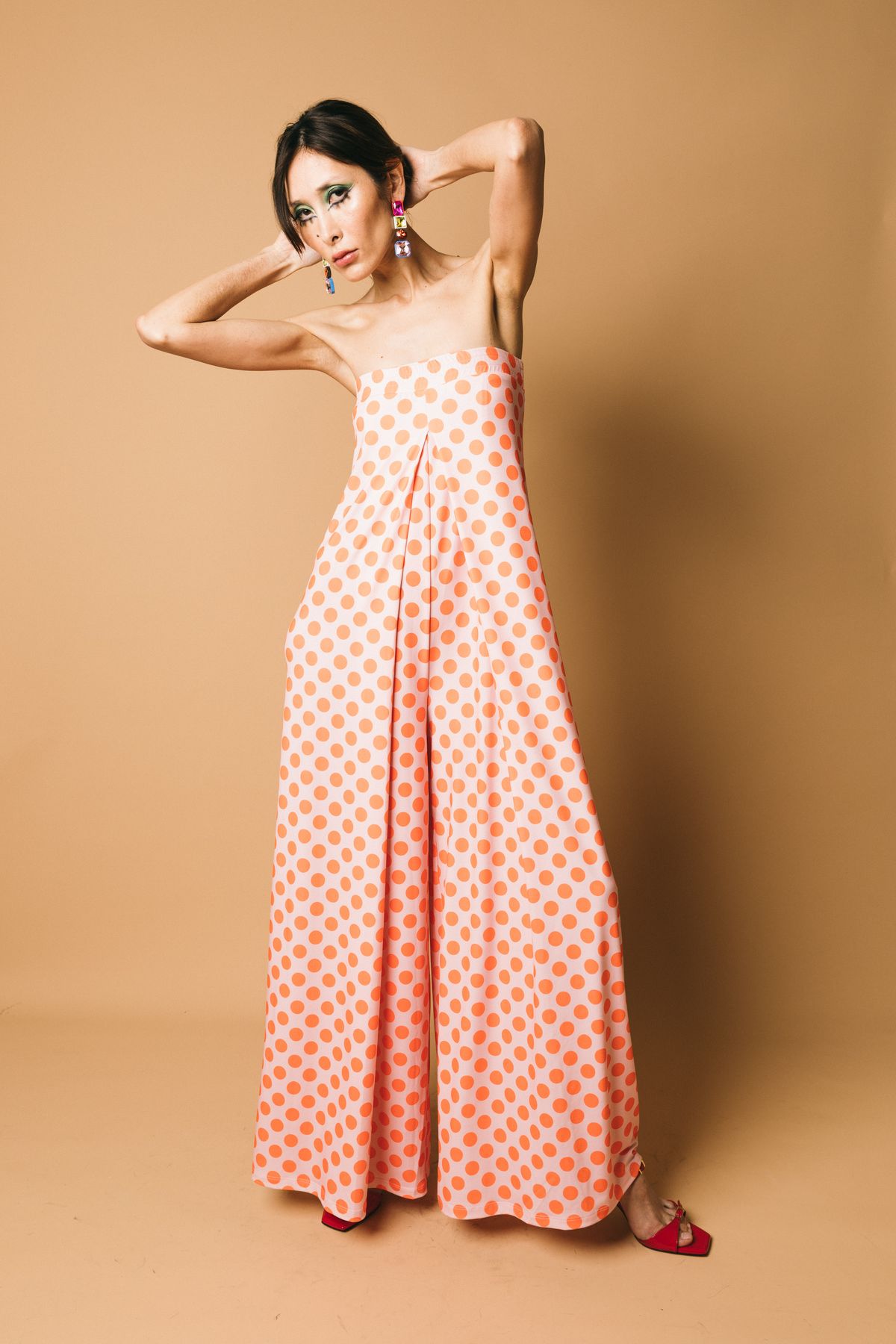 Formico strapless jumpsuit  tute  essentiel antwerp  pois rosa chiaro arancione, 0