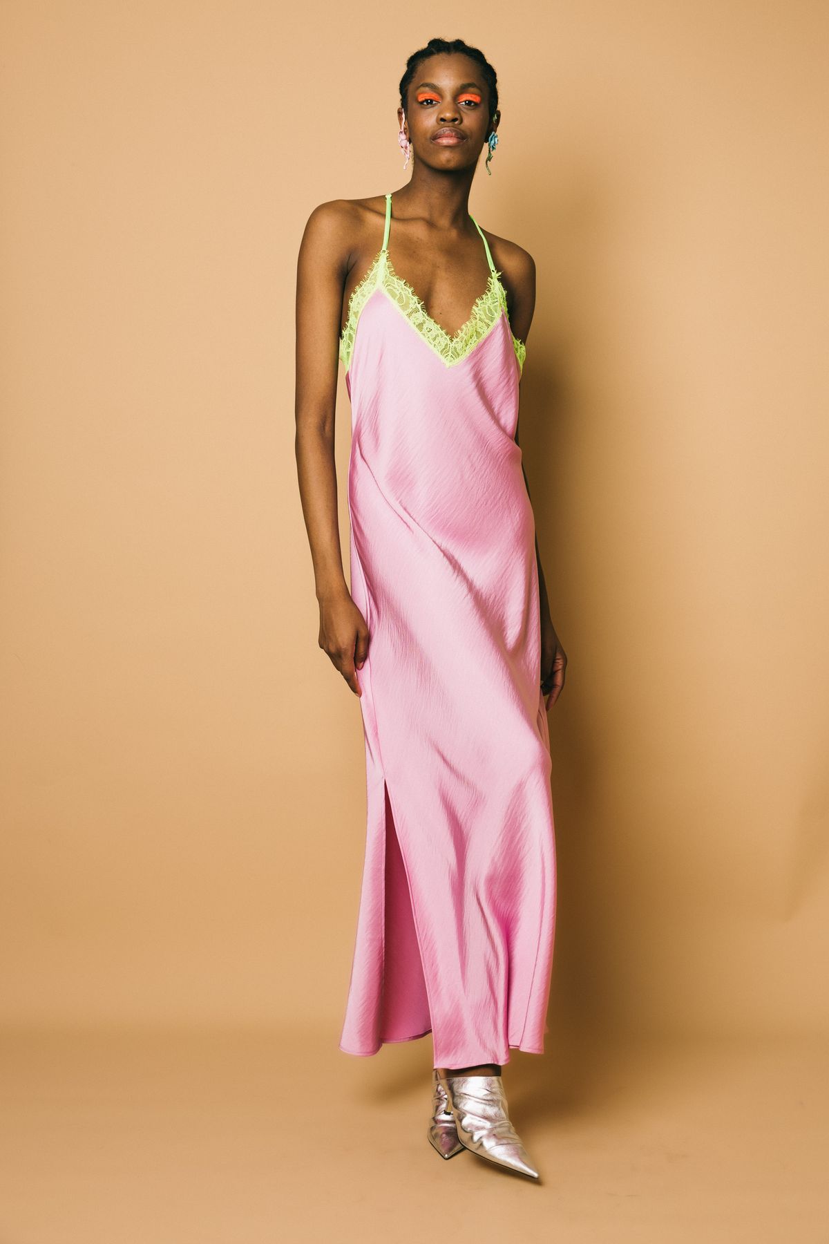 Feist lace trim dress  abito lungo  essentiel antwerp  rosa/verde neon, 48