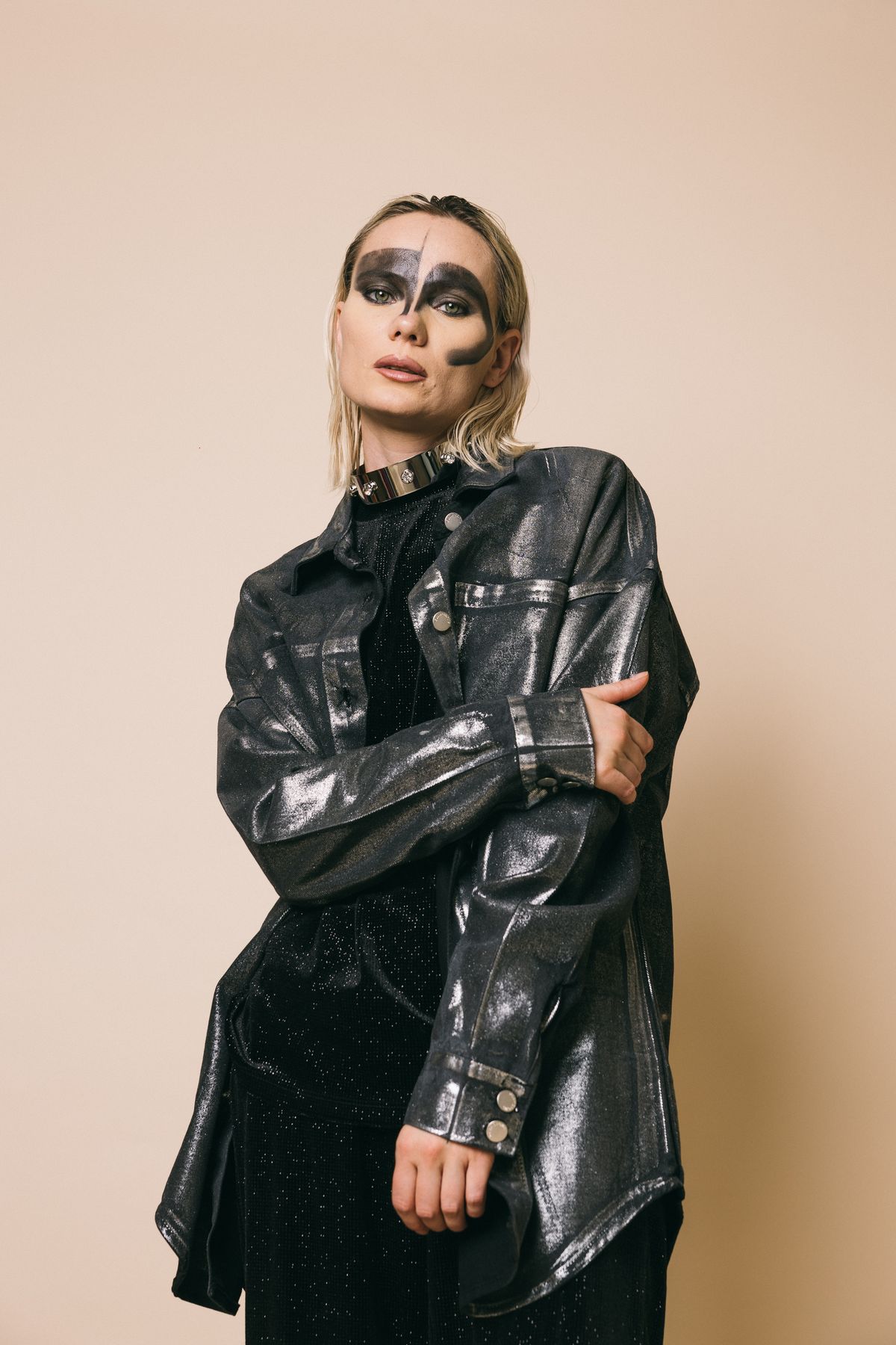 Xc0409 black silver  camicie  glamorous  nero denim, xs