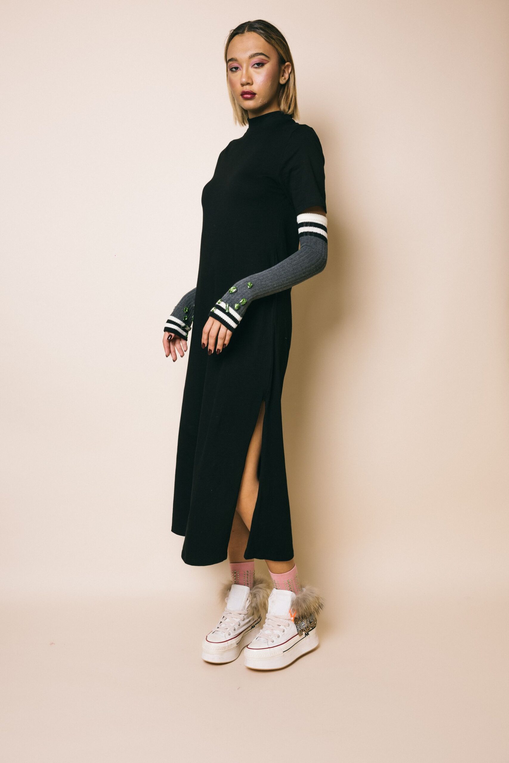 Ck7604 black  abito lungo  glamorous  nero, xs