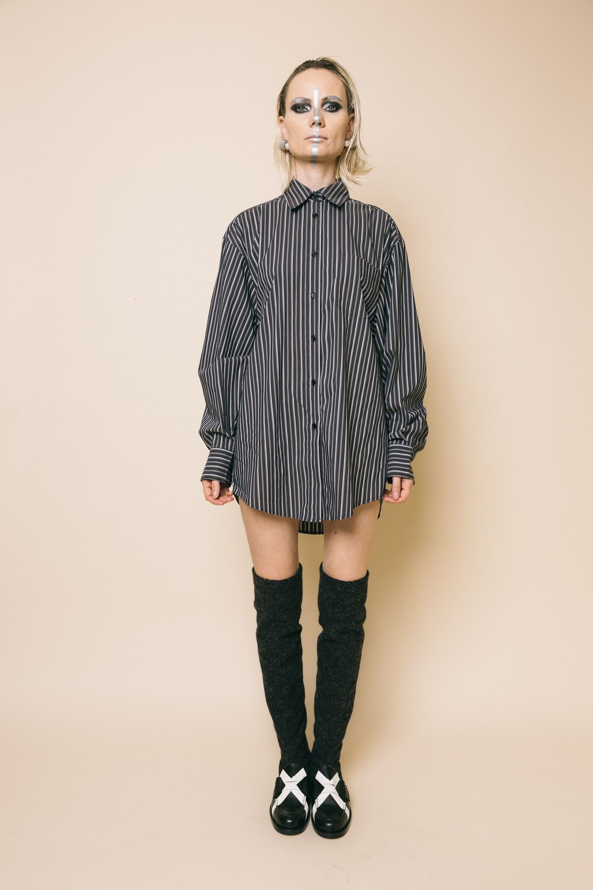 Ck7580 brown  camicie  glamorous  righe brown/white, m