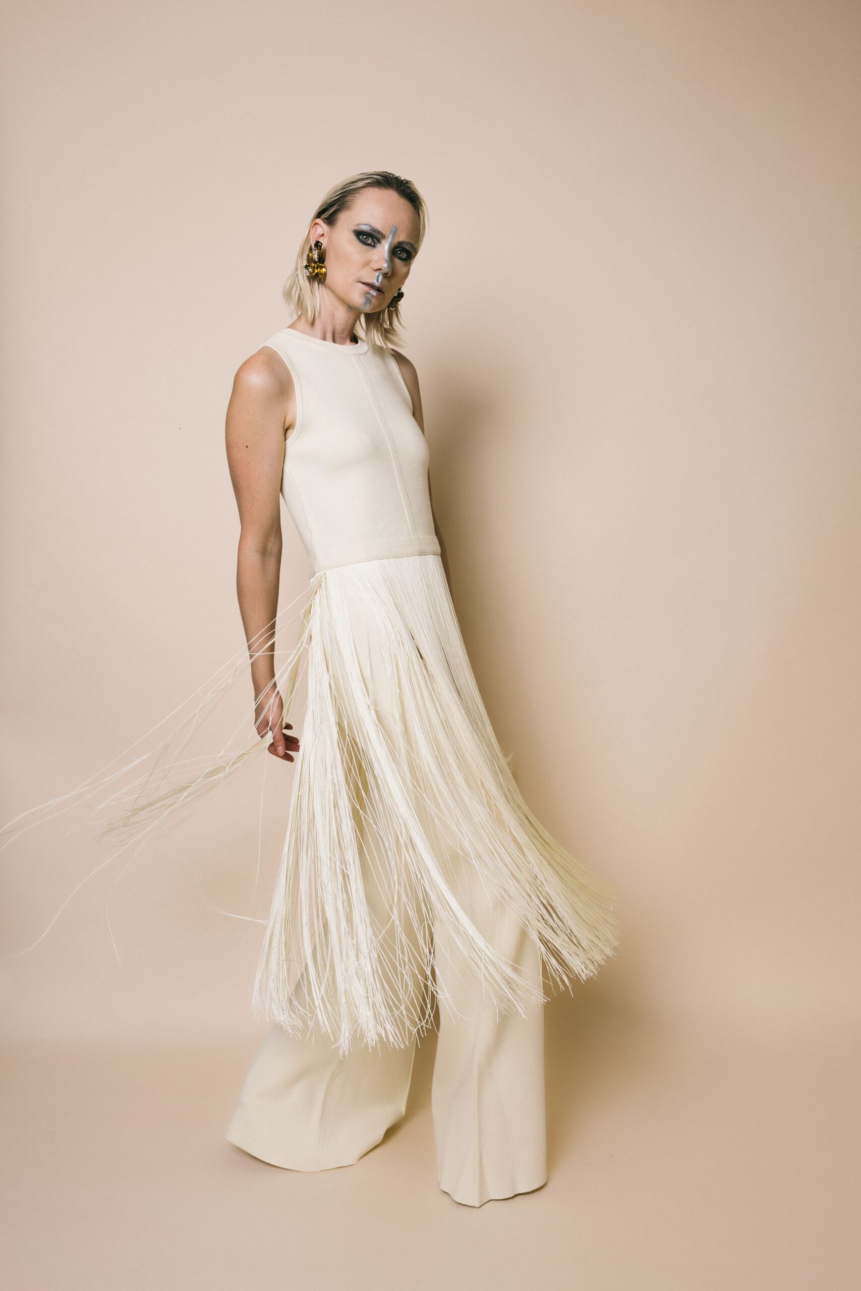 Gabbers long fringe top  top  essentiel antwerp  latte, xl