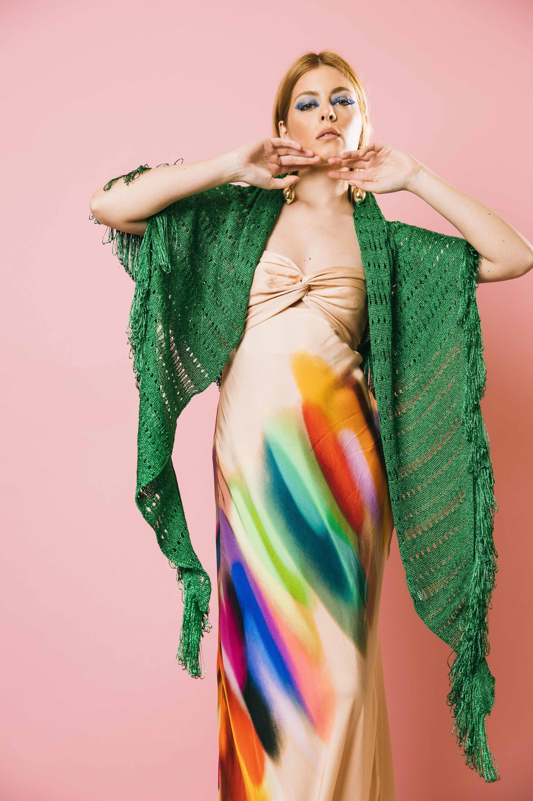 Slo0401 twist emerald  scialle  simona corsellini  smeraldo, taglia unica