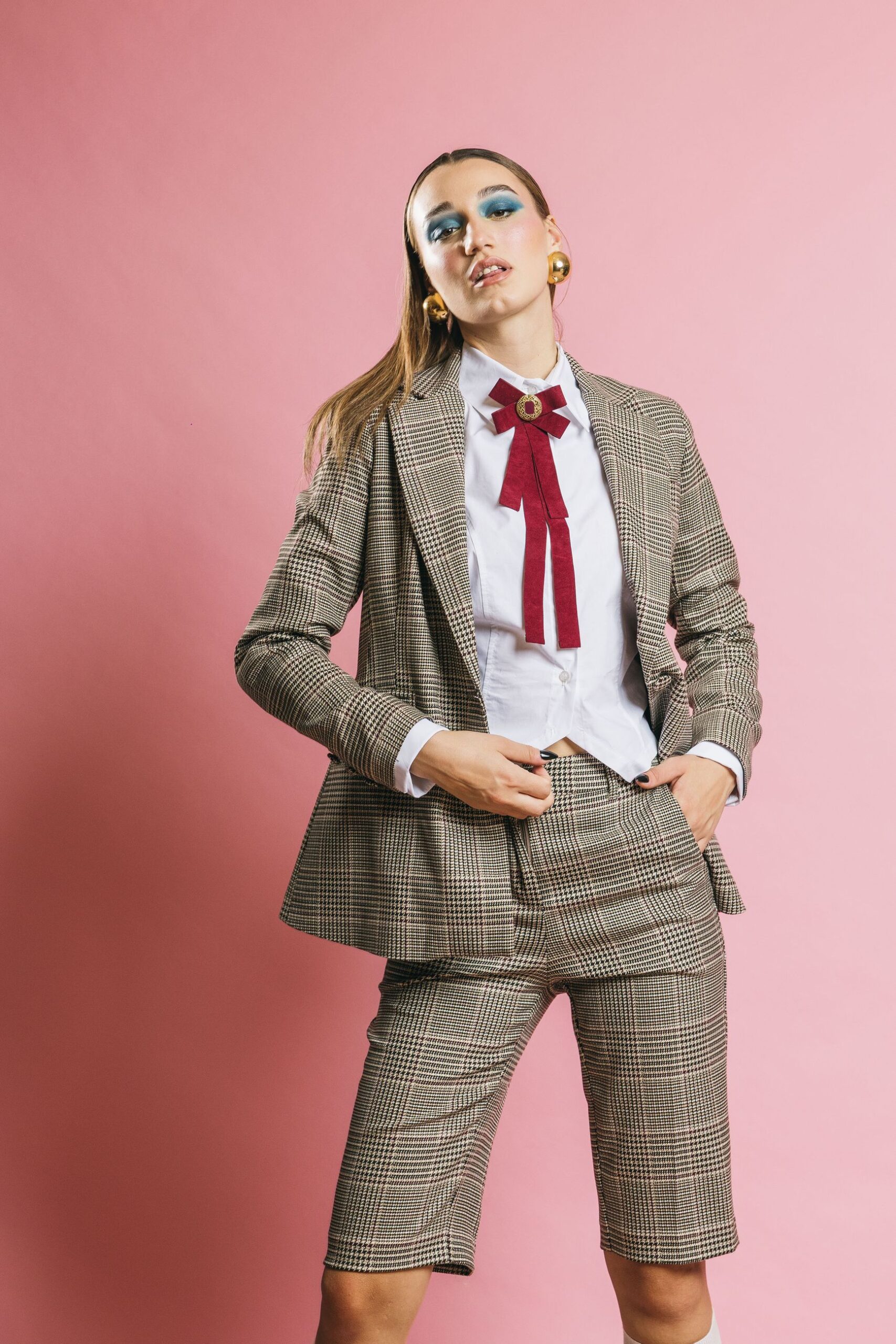 Ki2566 tweed  pantaloni  kostumn°1  tweed beige/bordeaux, l