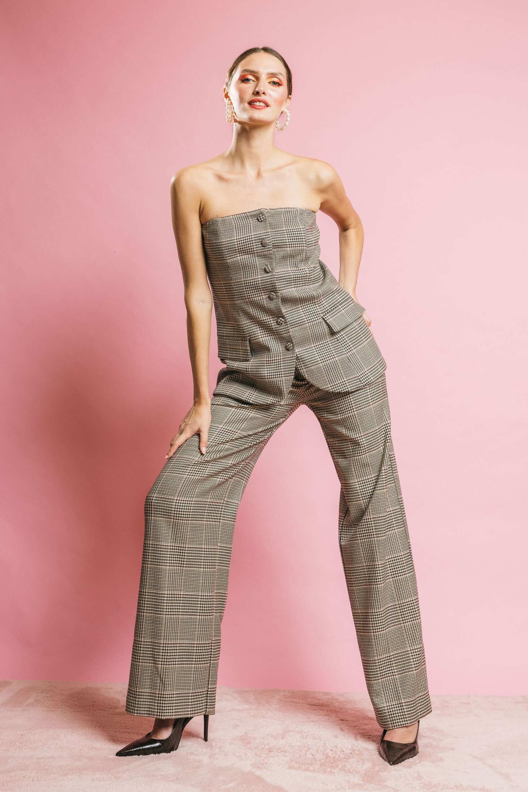 Ki2565 tweed  top  kostumn°1  l, tweed beige/bordeaux