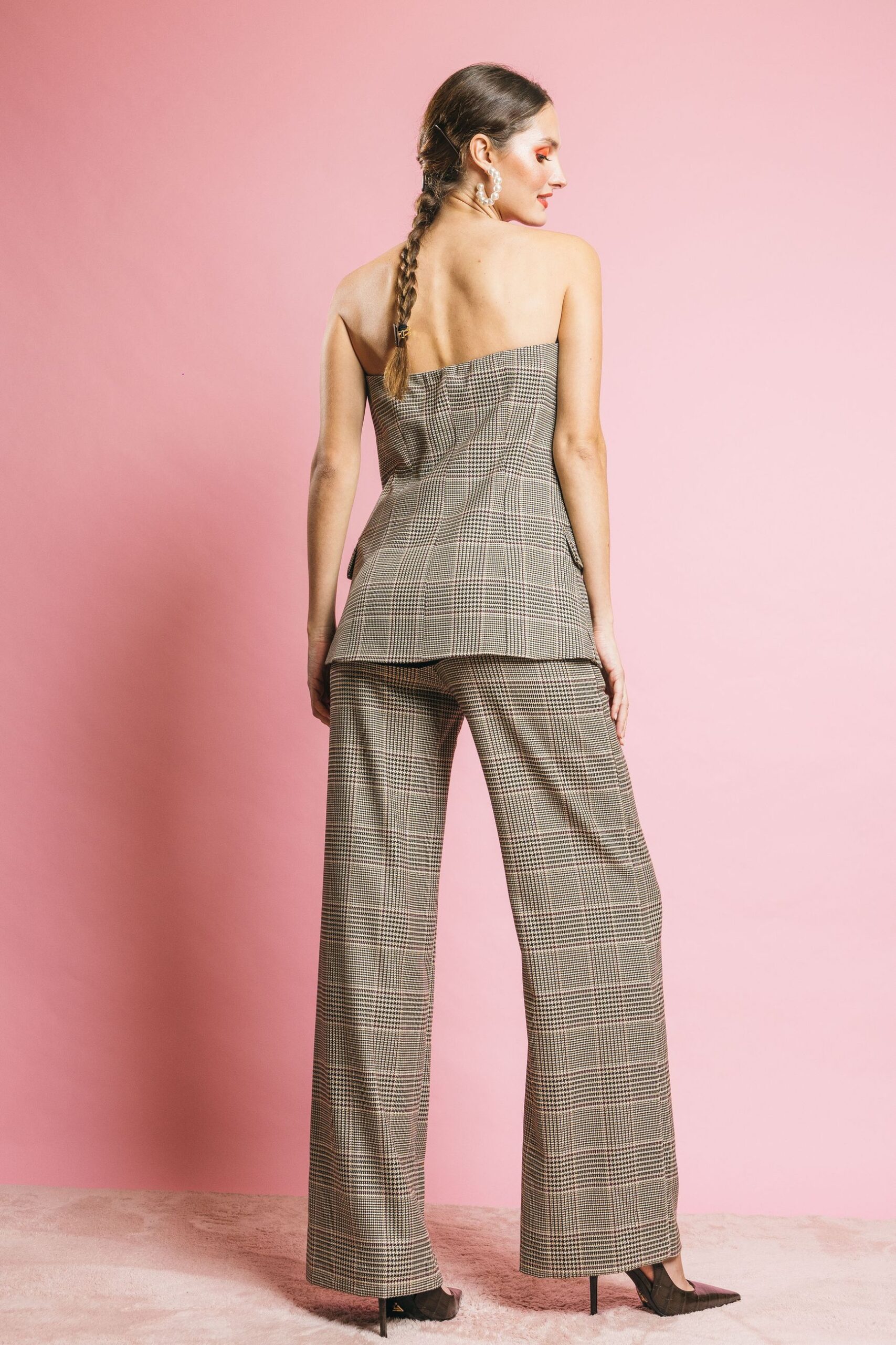 Ki25143 tweed  pantaloni  kostumn°1  tweed beige/bordeaux, xs